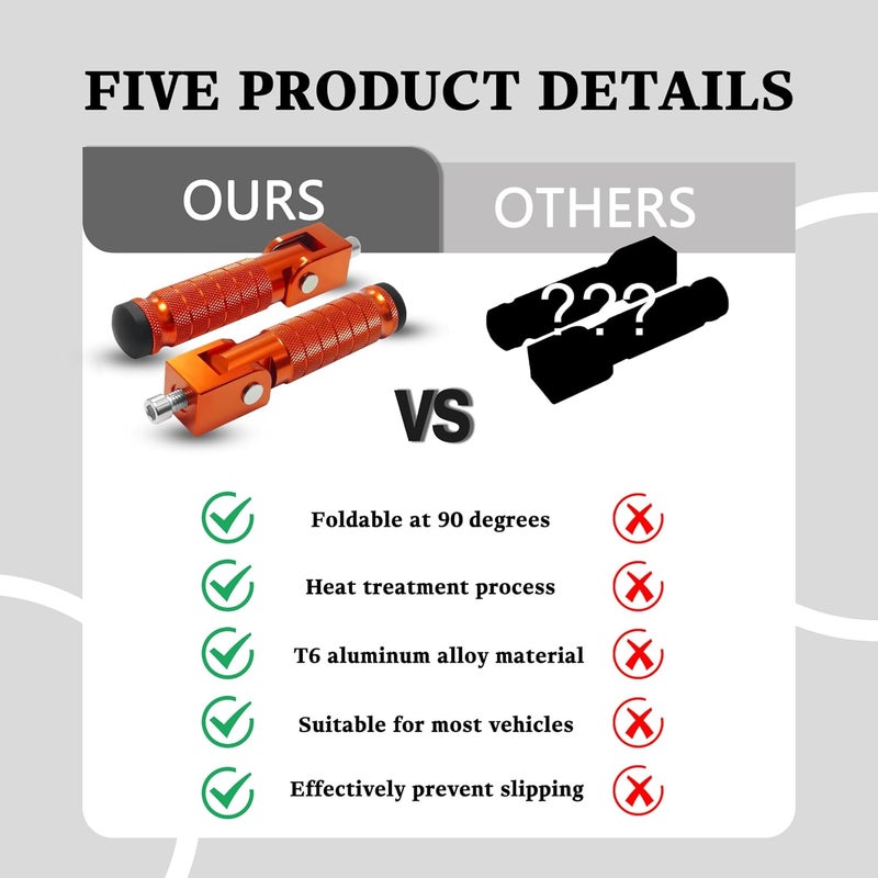 VUOZIP M8 Universal CNC Motorcycle Foot Pegs Degree Foldable Bike Pegs Aluminum Fit Electric Car Motorbike Scooter Mini Bike Ebike Dirt Bike Go Kart Honda Yamaha Suzuki Aprilia Super73 (Orange, Type A) - Image 4